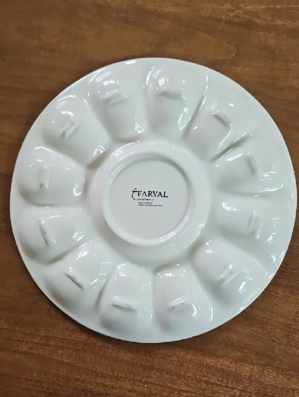 FARVAL Deviled Egg Plate, Hand-painted Ceramic, Portugal